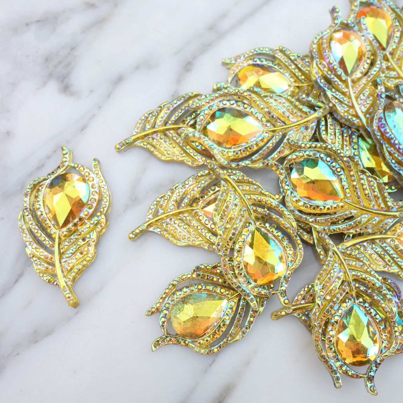 20x38 Yellow AB Peacock Feather-5pcs - Happy Place Bling