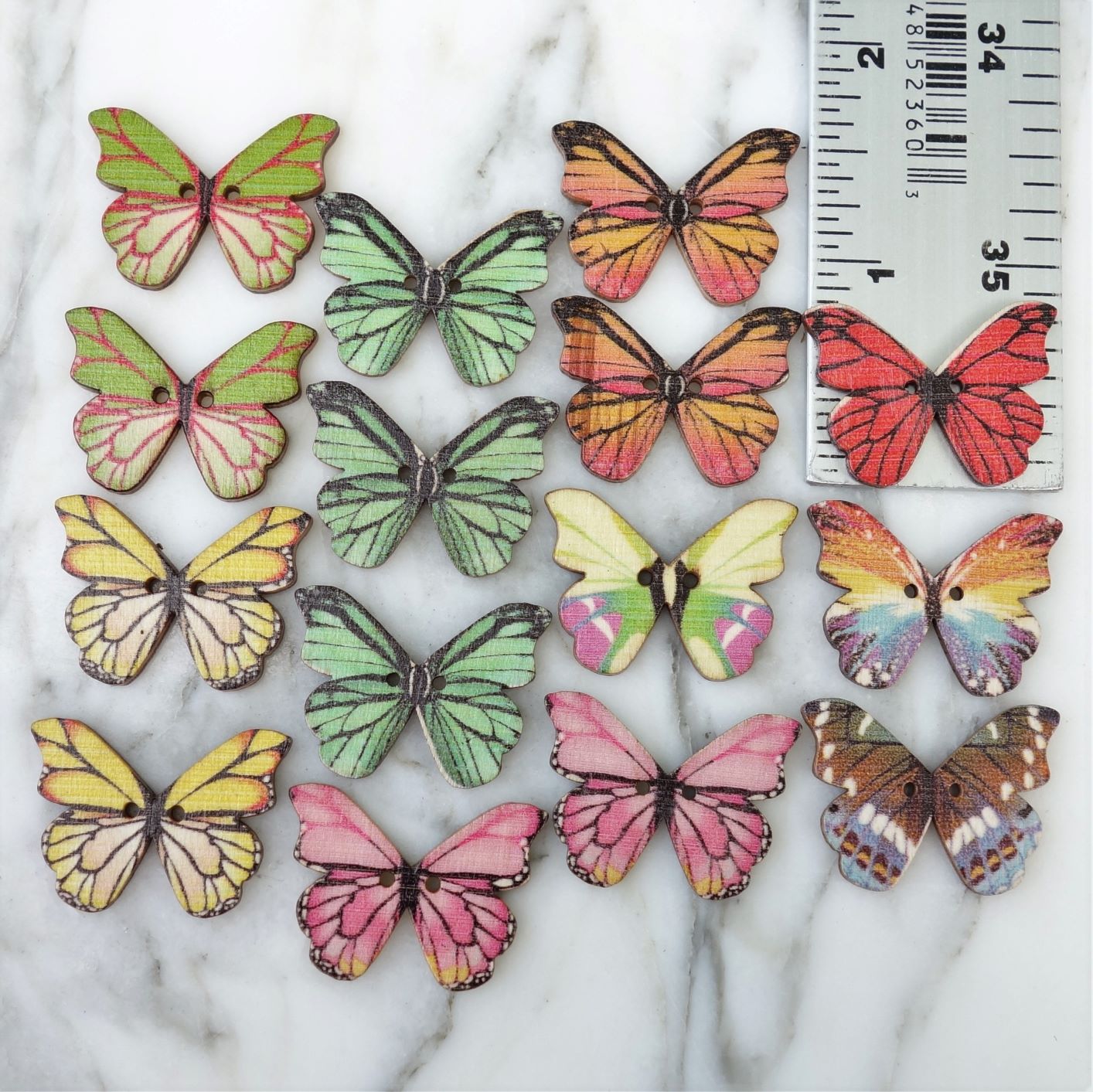 Wooden Butterfly Button Assortment-15pcs - Happy Place Bling